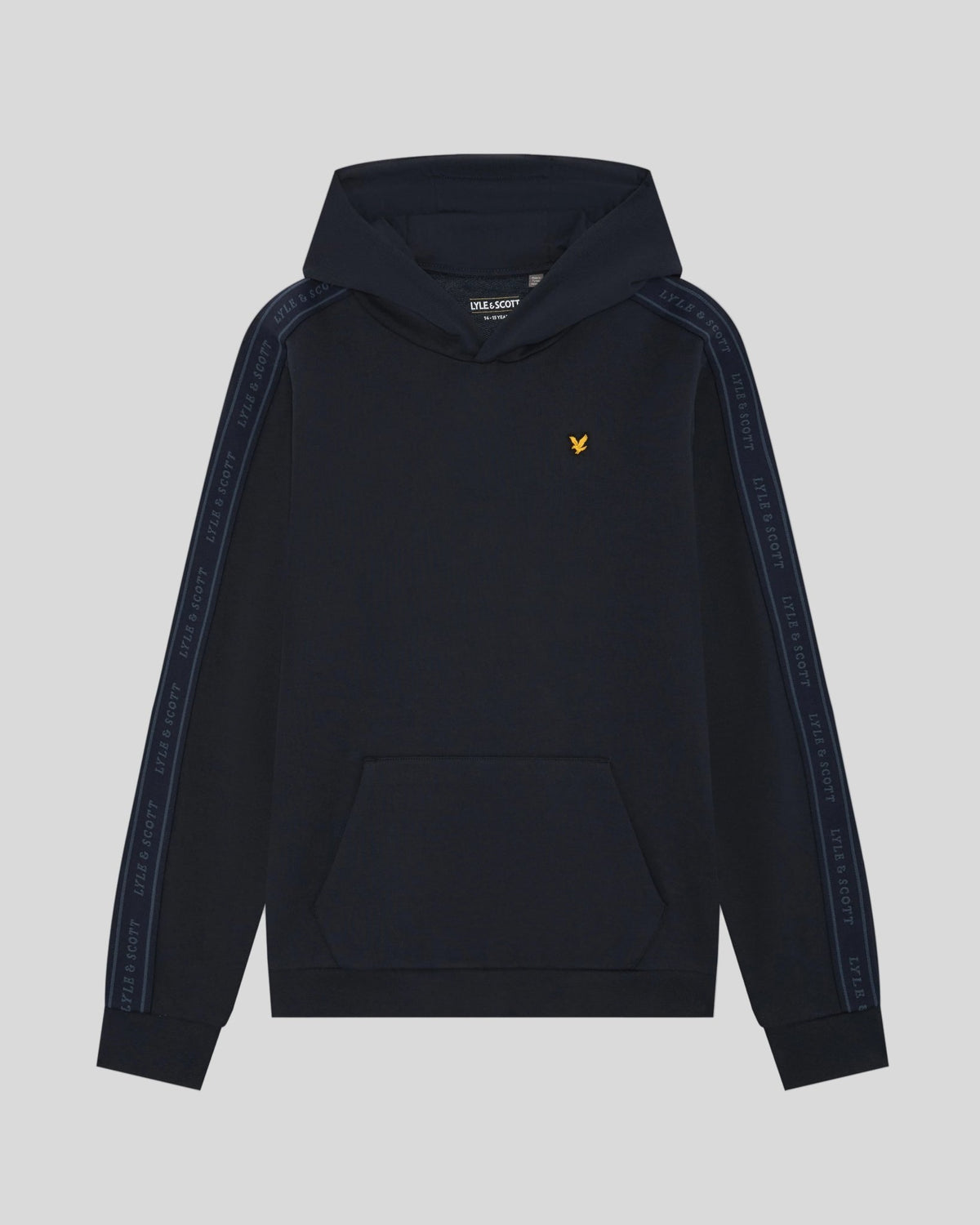 Boy wears Cotton Jacquard Tape Hoodie in Dark Navy