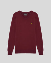 Man wears Cotton Blend V-Neck Jumper in Plum