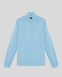 Man wears Superfine Cotton 1/4 Zip Sweatshirt in Airy Blue