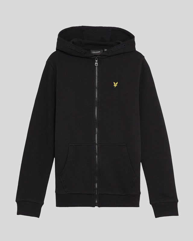 Ragazzo con felpa con cappuccio in cotone Loopback con zip integrale, colore nero corvino