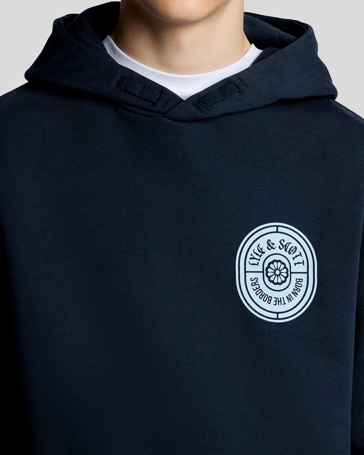 Sudadera con capucha de algodón con estampado para hombre en azul marino oscuro