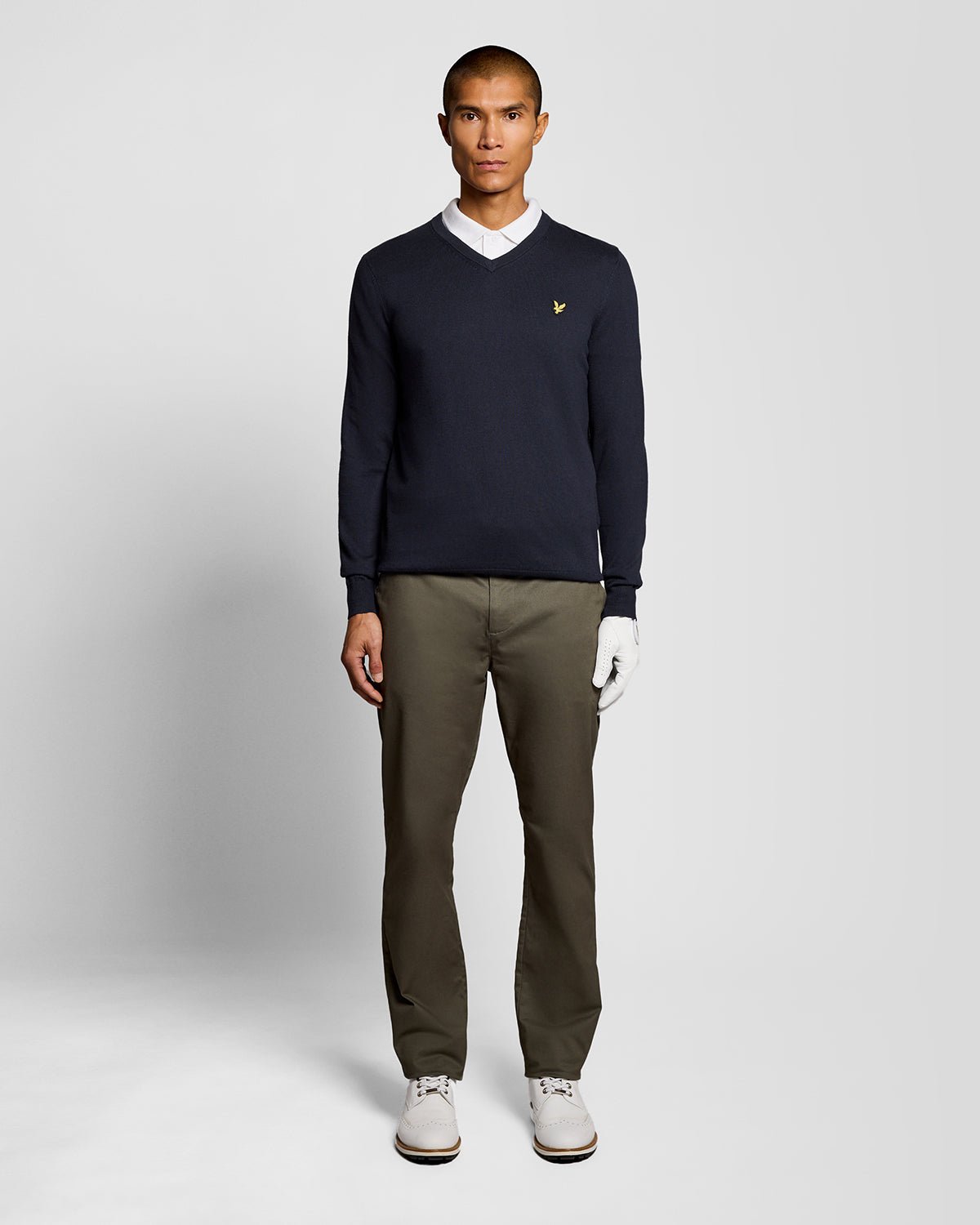 Pull à col en V en coton mélangé, bleu marine foncé, pour homme