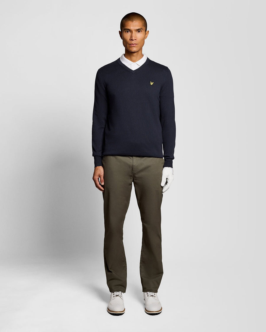 Pull à col en V en coton mélangé, bleu marine foncé, pour homme