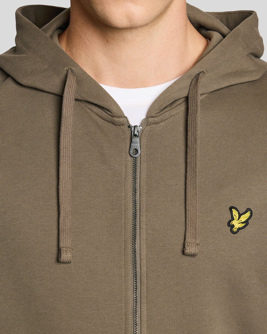 Hombre con sudadera con capucha y cremallera completa de algodón Loopback en color caqui ceniza