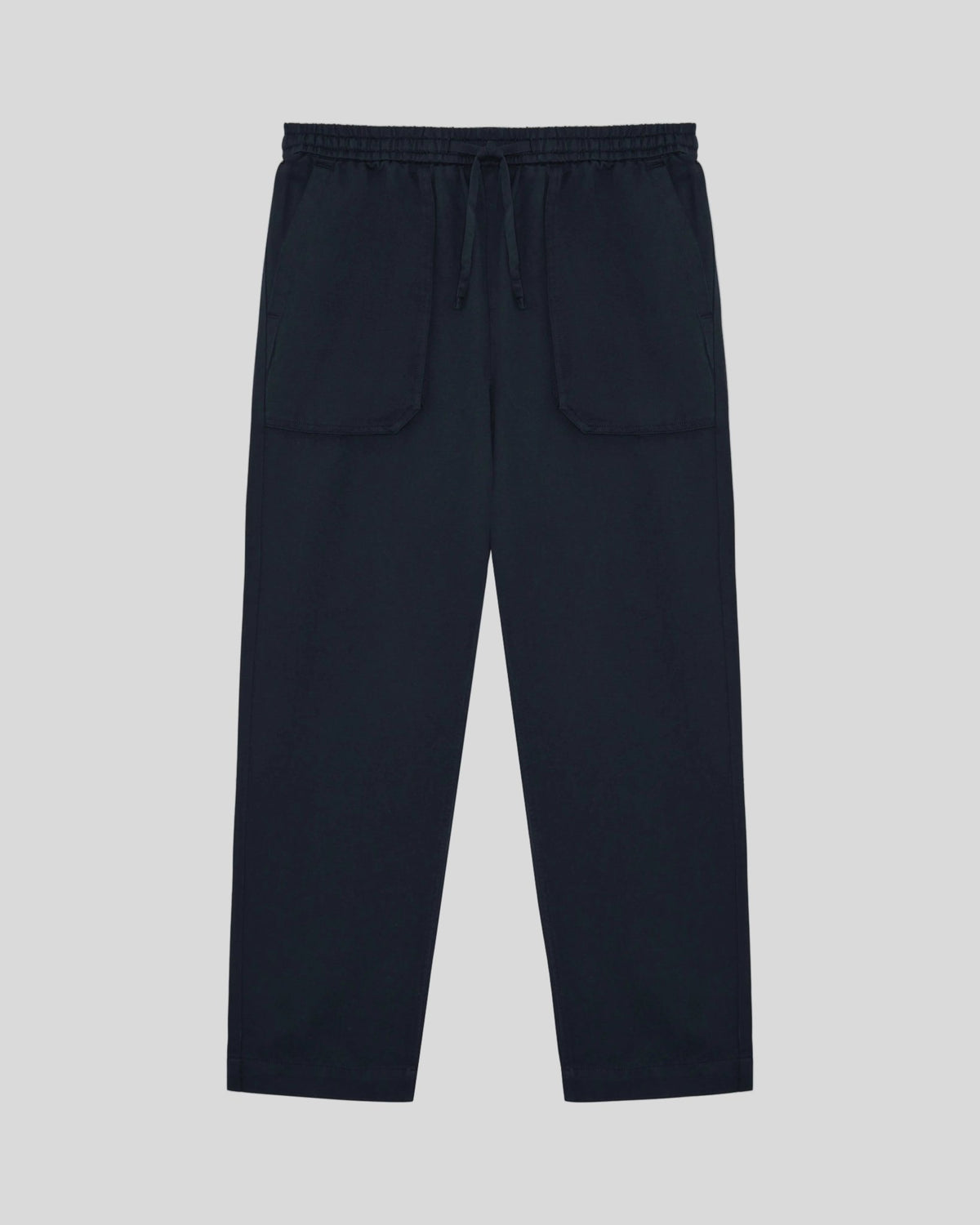 Uomo con pantaloni a gamba dritta in misto lino blu scuro
