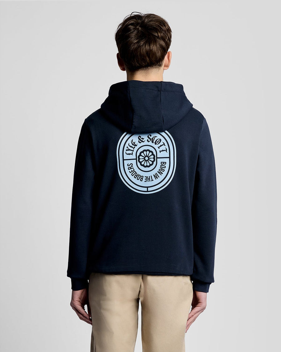 Sudadera con capucha de algodón con estampado para hombre en azul marino oscuro