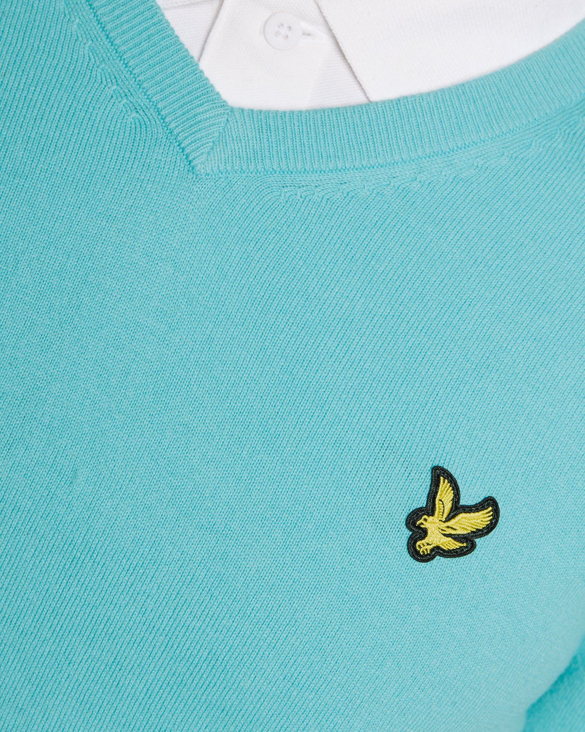 Uomo con maglione a V in misto cotone blu acquamarina
