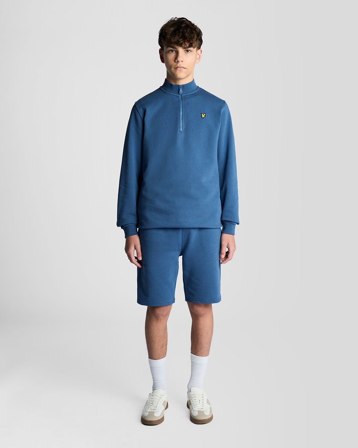Pull en coton à col zippé pour homme, couleur bleu barbeau foncé