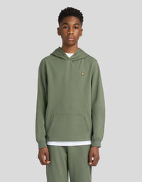 Boy wears Sports Brushback Fleece Hoodie in Cactus Green