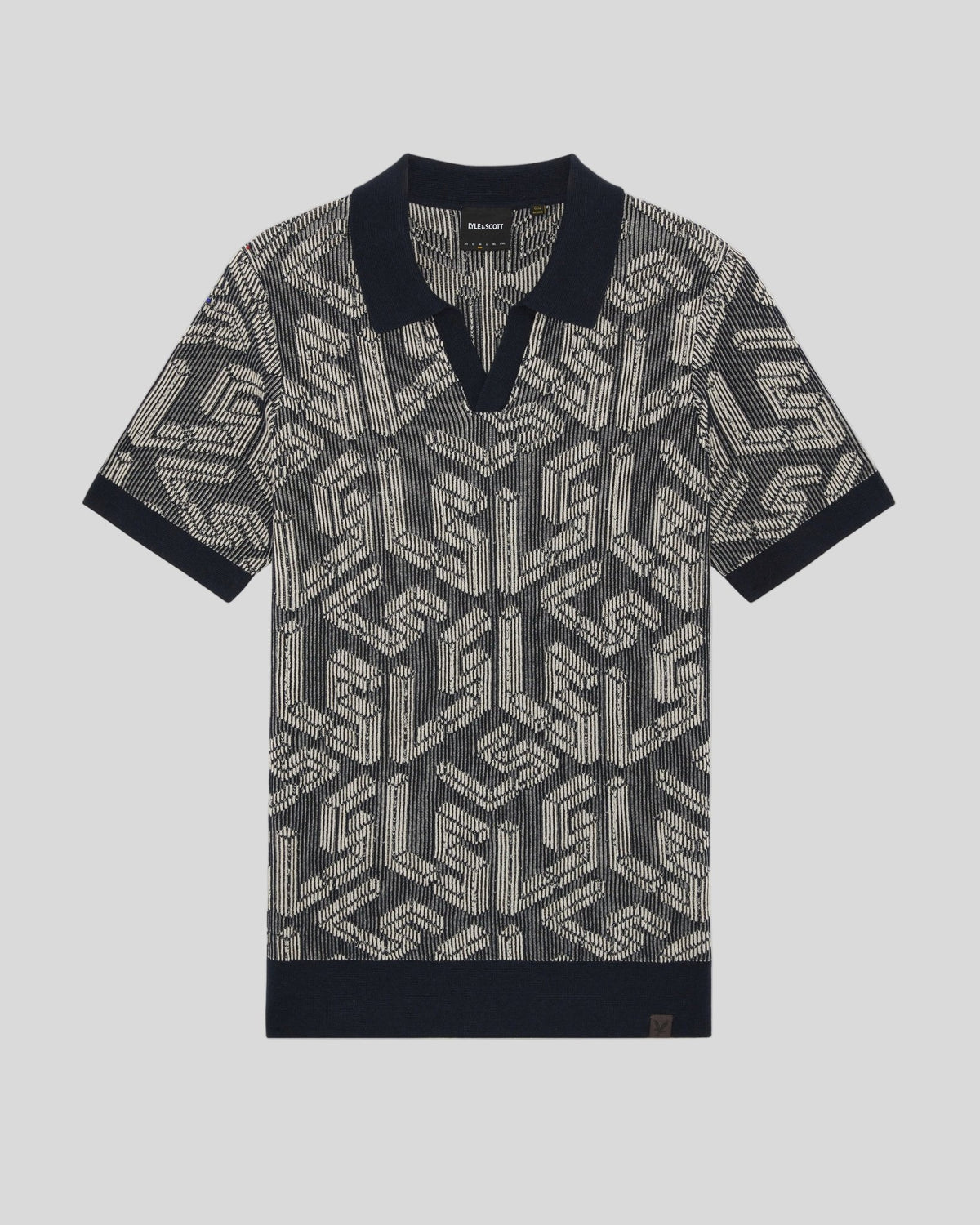 Polo en maille côtelée Emblem pour homme, bleu marine foncé/gris cendré