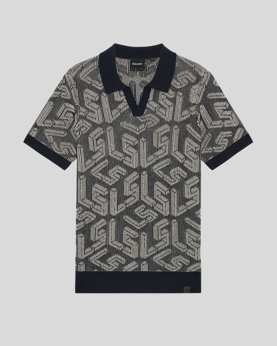 Polo en maille côtelée Emblem pour homme, bleu marine foncé/gris cendré