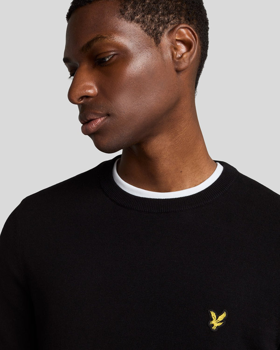 Pull à col rond en coton pour homme, couleur noir de jais