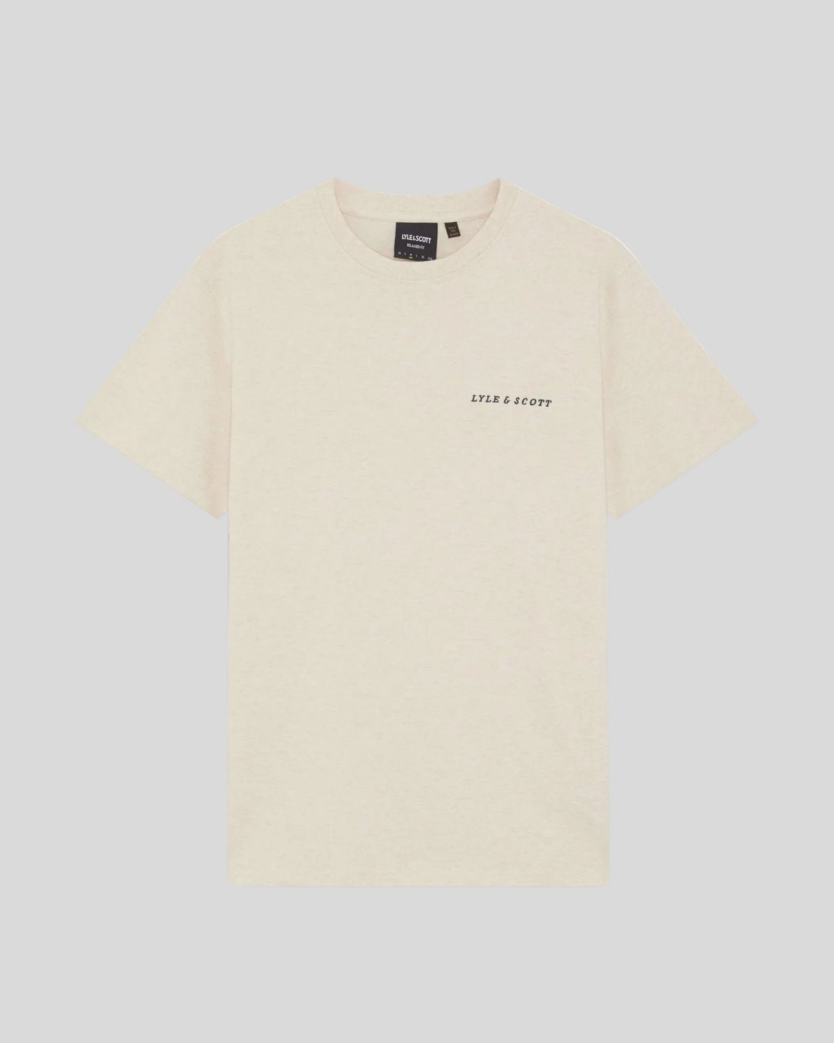 Homme portant un t-shirt à col rond en coton avec logo « Script » de couleur « Ice Cream Marl »