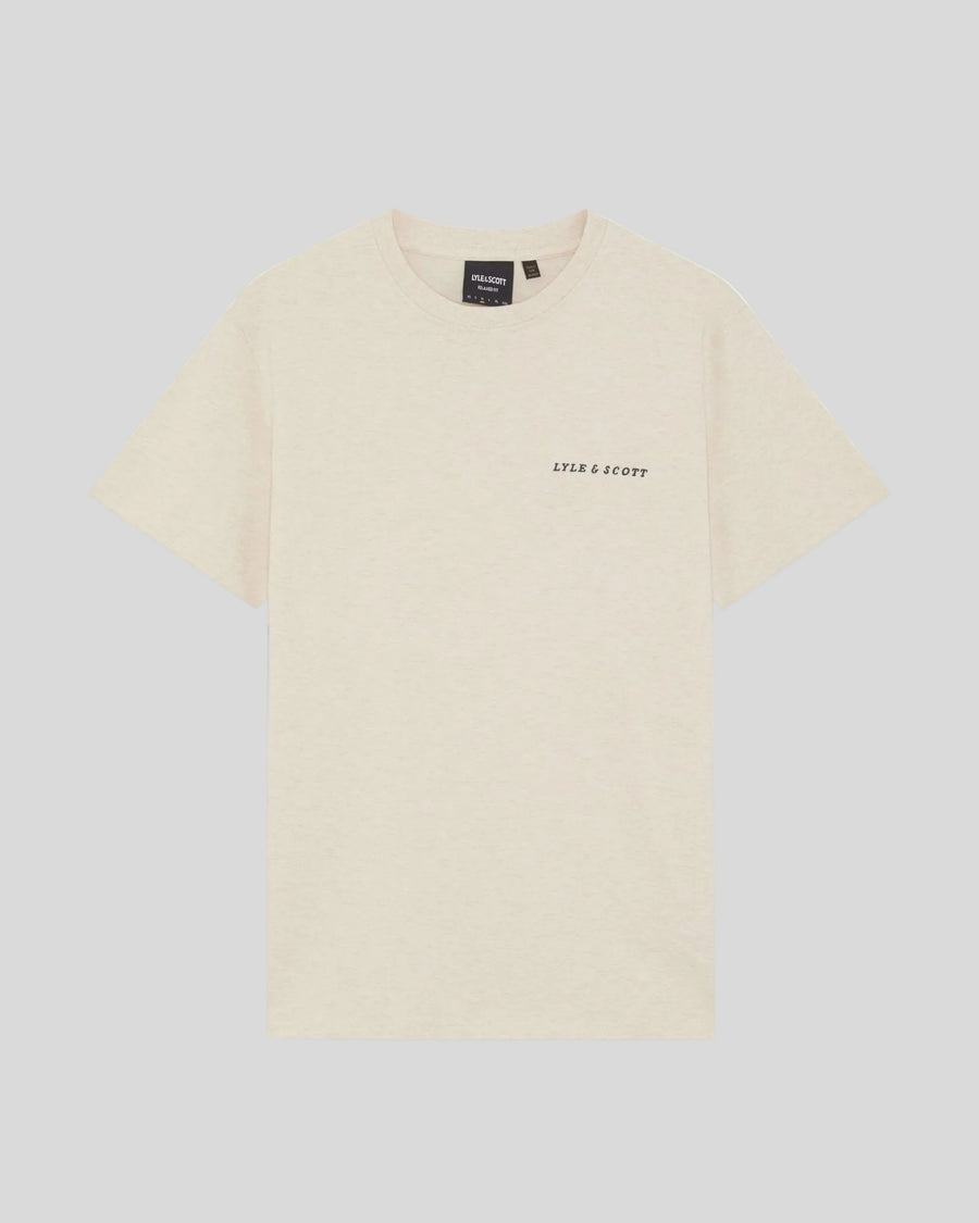 Homme portant un t-shirt à col rond en coton avec logo « Script » de couleur « Ice Cream Marl »