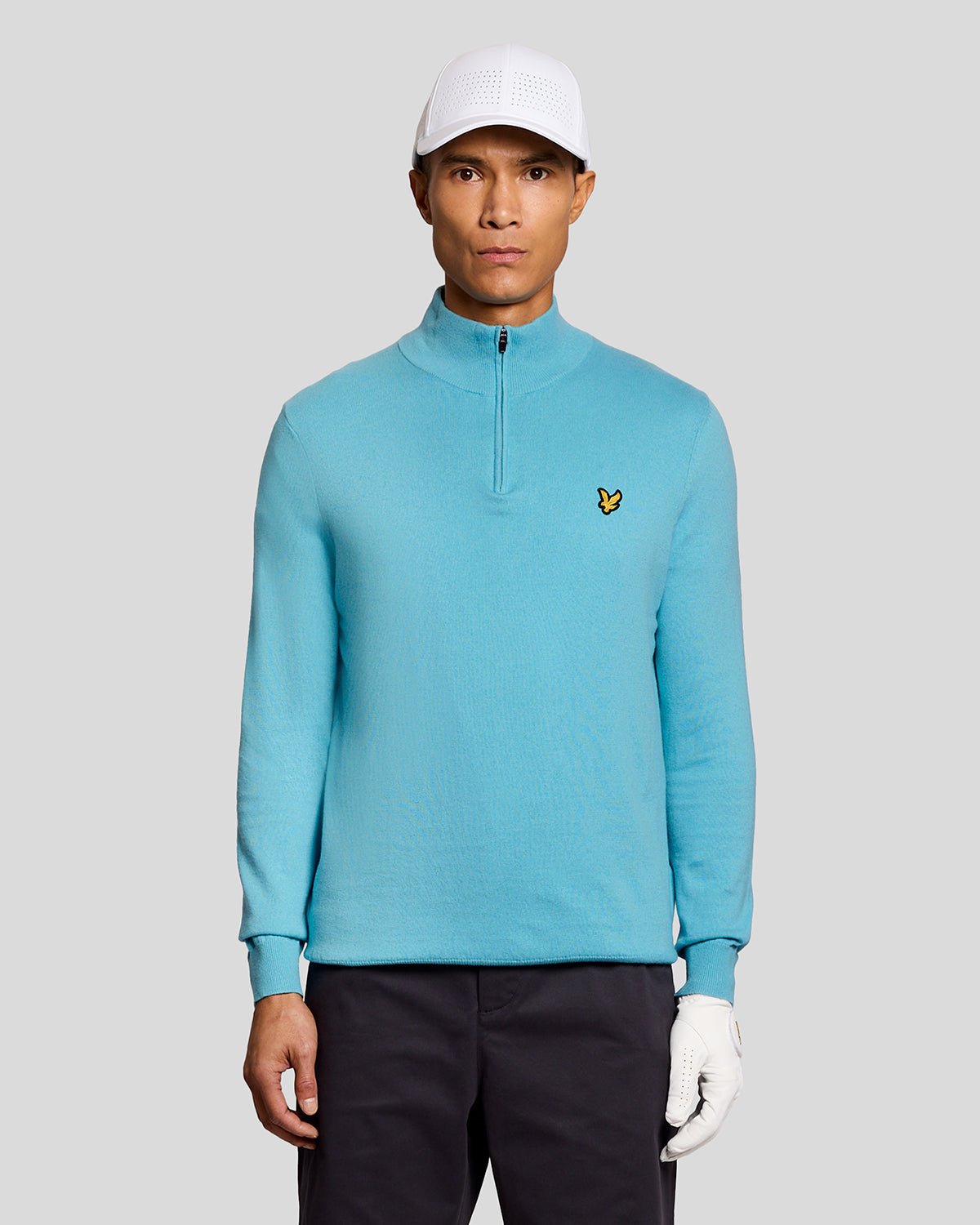 Uomo con maglione Performance con zip a 1/4 in blu acquamarina
