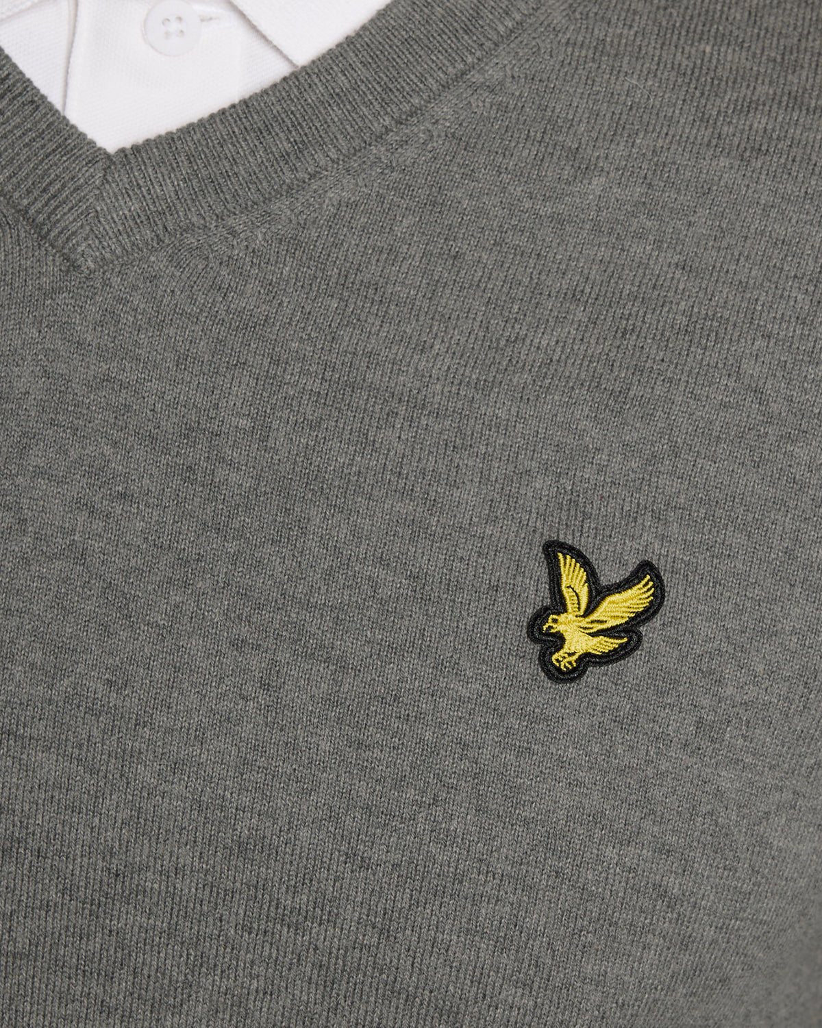 Pull à col en V en coton mélangé, gris chiné moyen, pour homme