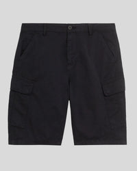 Man wears Cotton Cargo Shorts in Jet Black