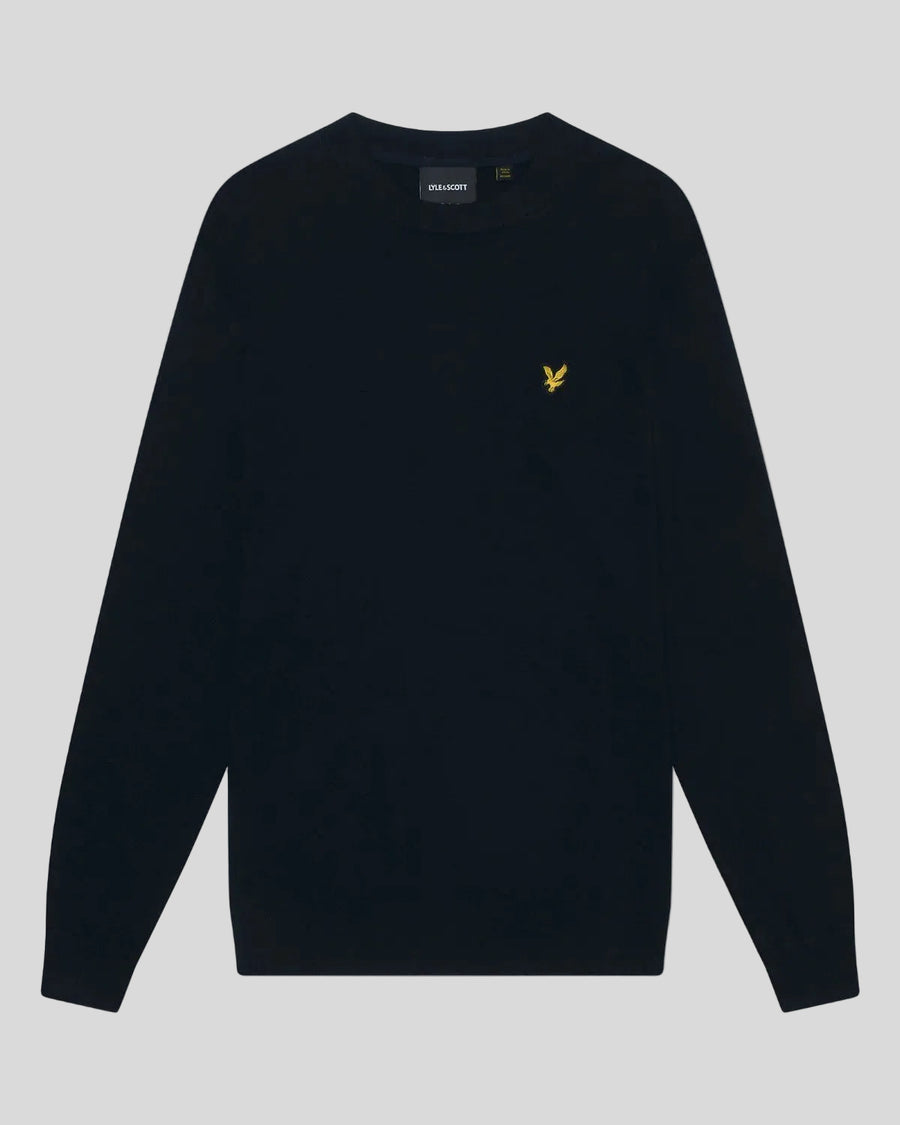 Pull à col rond en coton et laine mérinos pour homme, bleu marine foncé