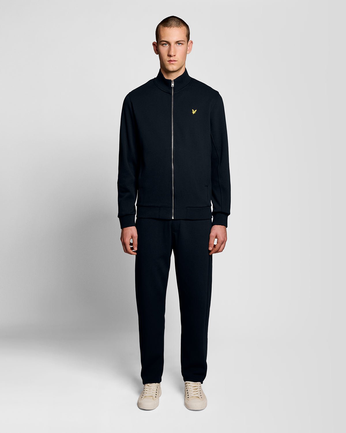 Uomo con giacca da tuta in misto cotone blu scuro
