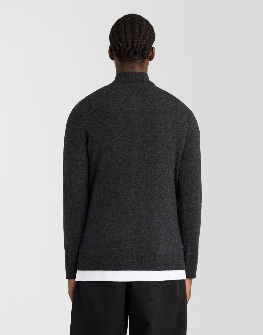 Uomo con cardigan con zip in misto lana d'agnello, colore nero jet melange