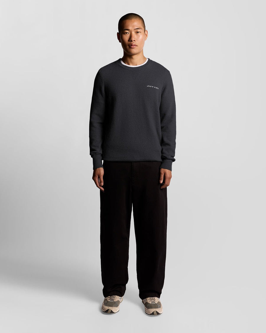 Pull à col rond en maille avec inscription, bleu marine foncé