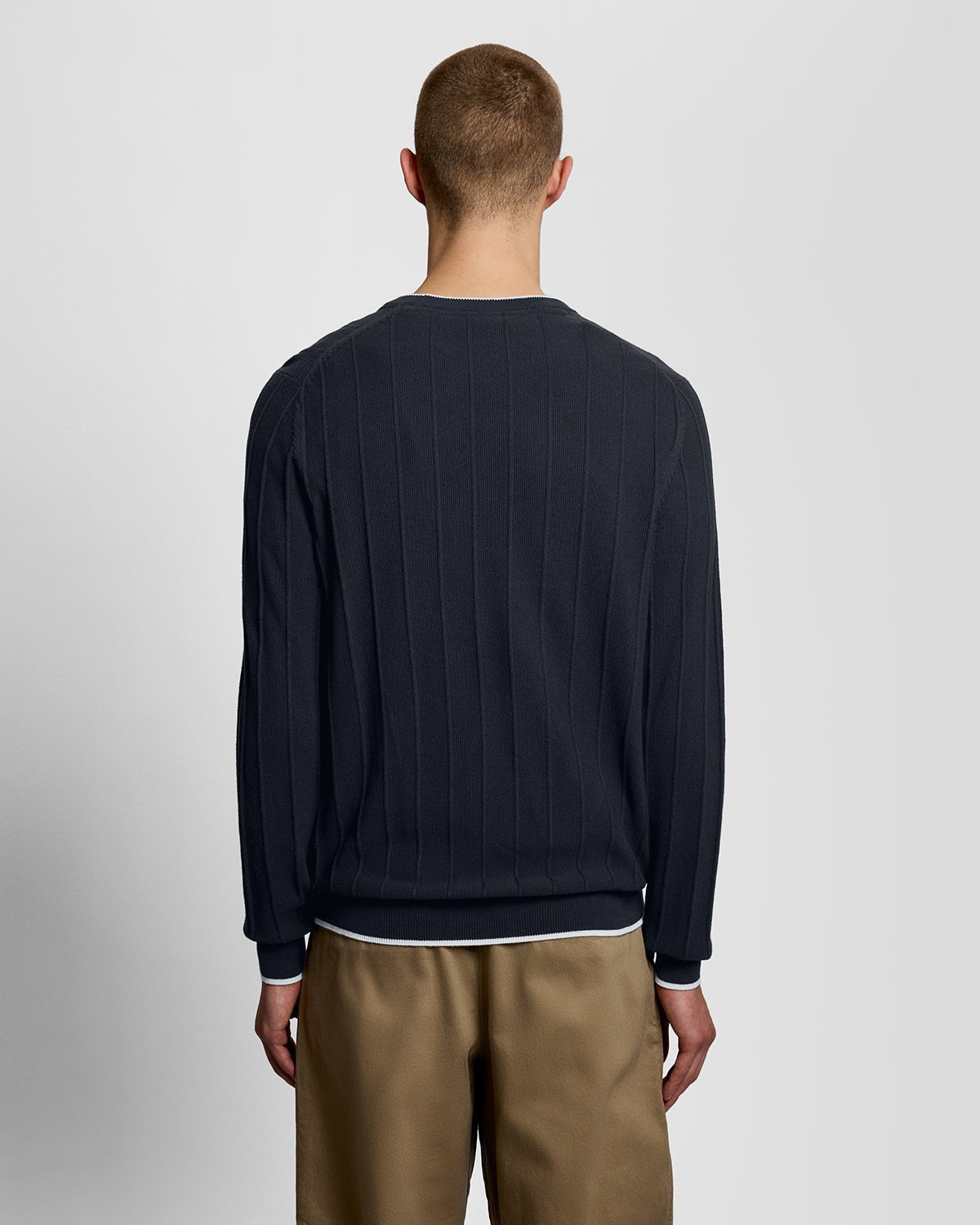 Pull à col rond en maille piquée à rayures, bleu marine foncé