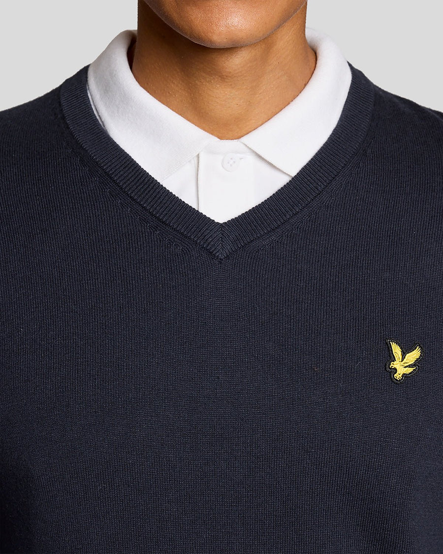 Pull à col en V en coton mélangé, bleu marine foncé, pour homme