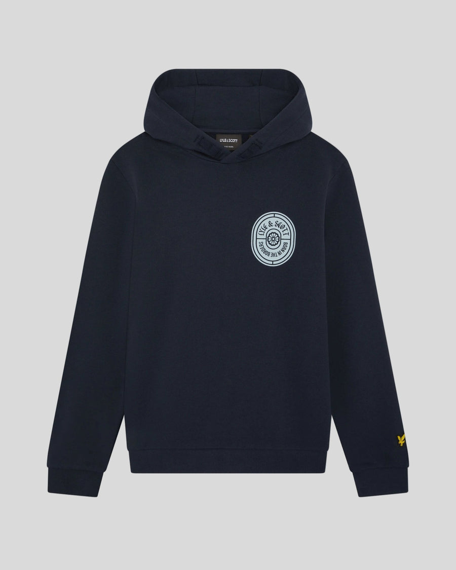 Sudadera con capucha de algodón con estampado para hombre en azul marino oscuro