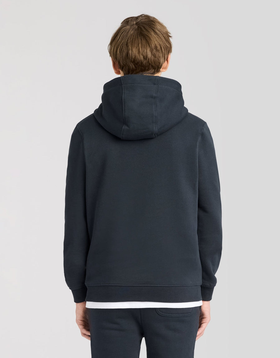 Garçon portant un sweat à capuche brossé bleu marine foncé