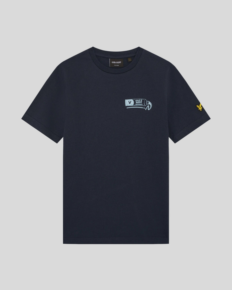 Uomo con maglietta con stampa sul retro in blu navy scuro