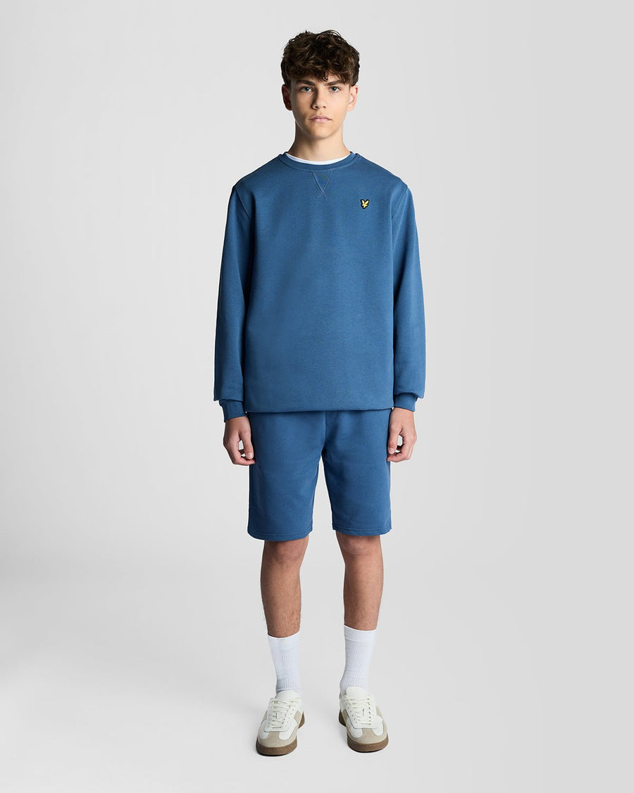 Uomo con felpa girocollo in cotone color bluette scuro