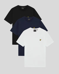 Men's 3 Pack Crew Neck T-Shirts in Black/White/Navy
