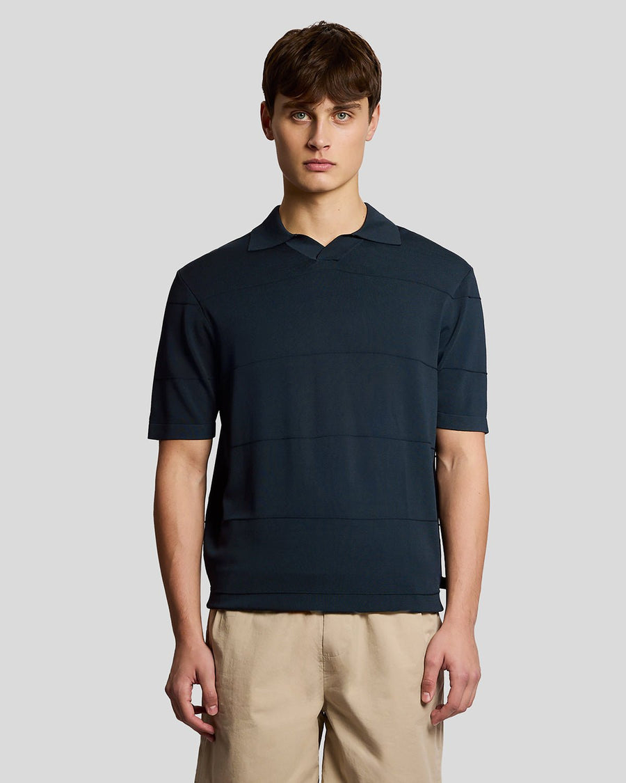 Polo à col ouvert en maille fine, couleur carbone