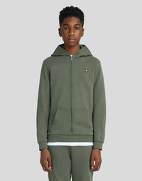 Boy wears Loopback Cotton Full Zip Hoodie in Deep Depths