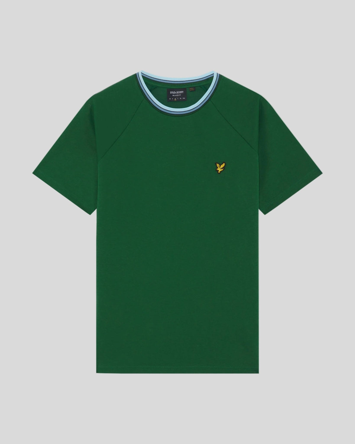 Man wears Tipped Track T-Shirt in Clover Green