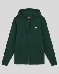 Man wears Loopback Cotton Full Zip Hoodie in Dark Green