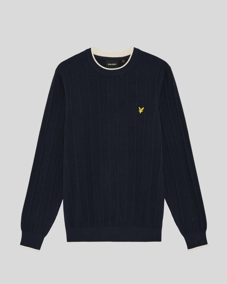 Pull à col rond en maille piquée à rayures, bleu marine foncé