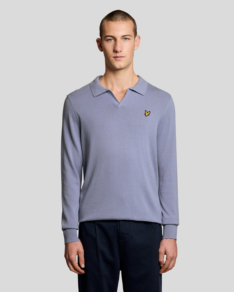 Pull à col polo en coton bleu bulle pour homme