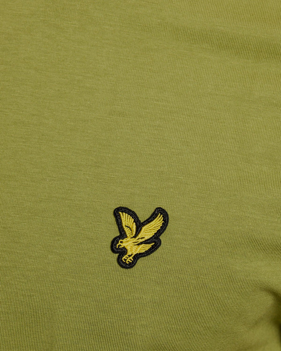 Camiseta de algodón con cuello redondo y cuello en V para hombre en verde arbusto y blanco
