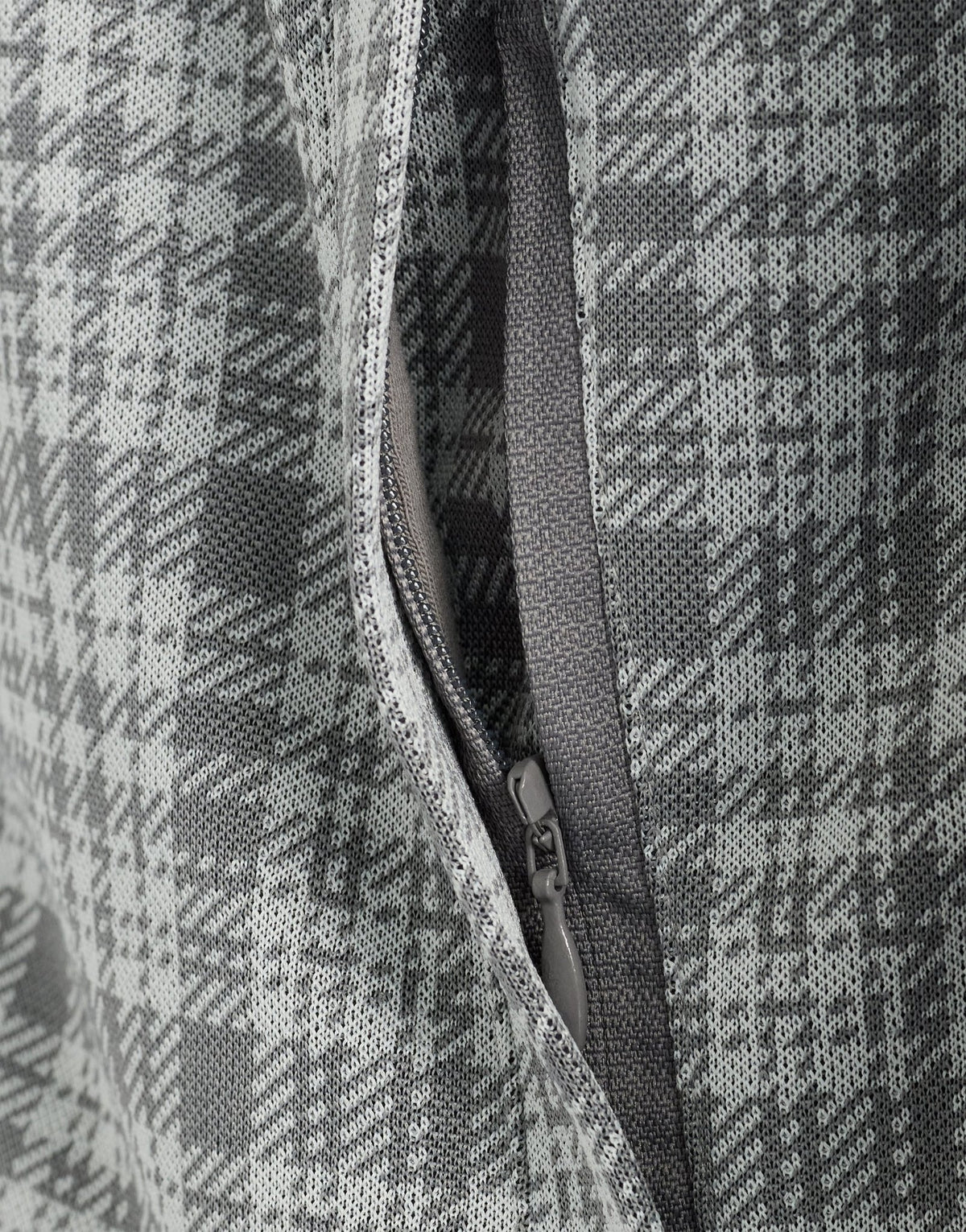 Man wears Hawick Cotton Check Track Jacket in Mid Grey Marl