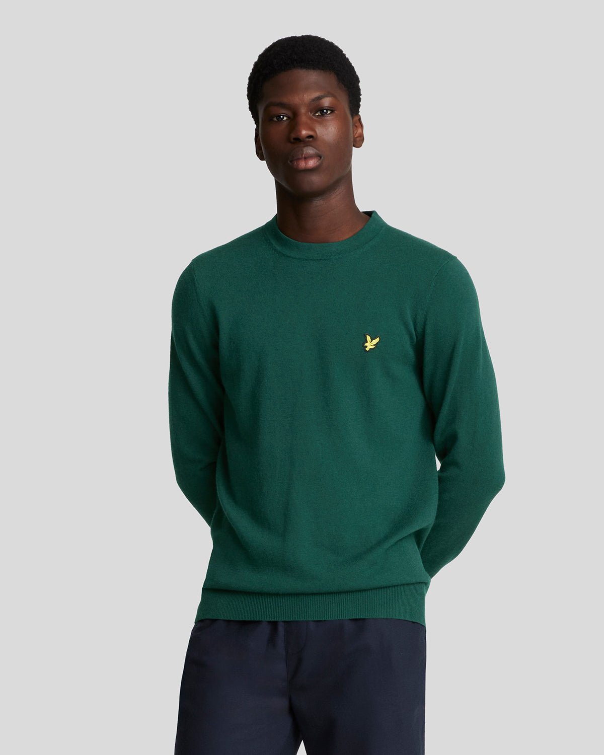 Pull à col rond en coton et laine mérinos pour homme, vert foncé