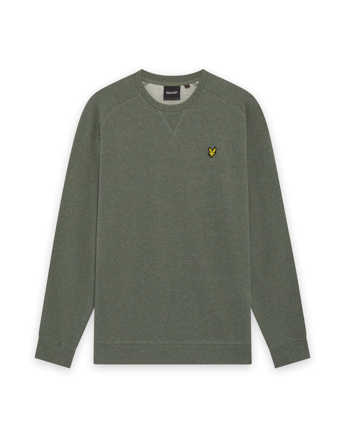 Homme portant un sweat-shirt raglan en coton chiné, couleur kaki tricolore