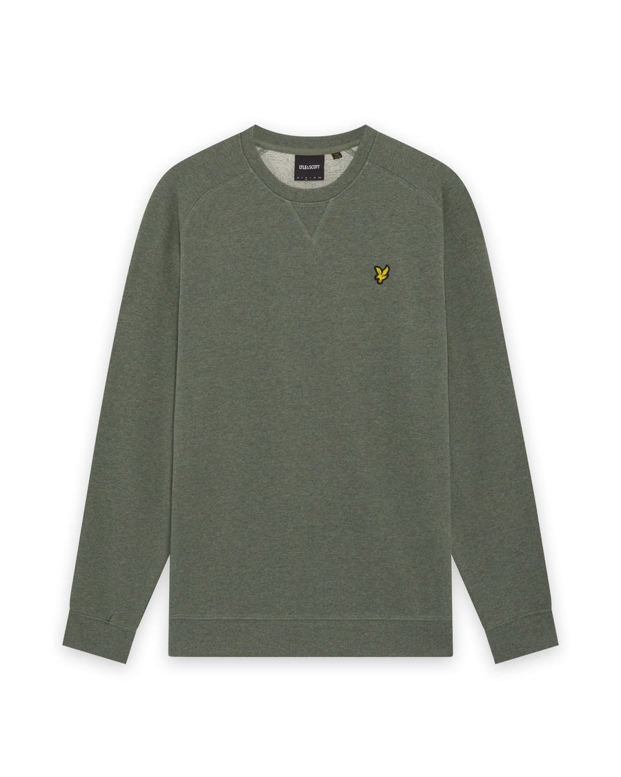 Homme portant un sweat-shirt raglan en coton chiné, couleur kaki tricolore