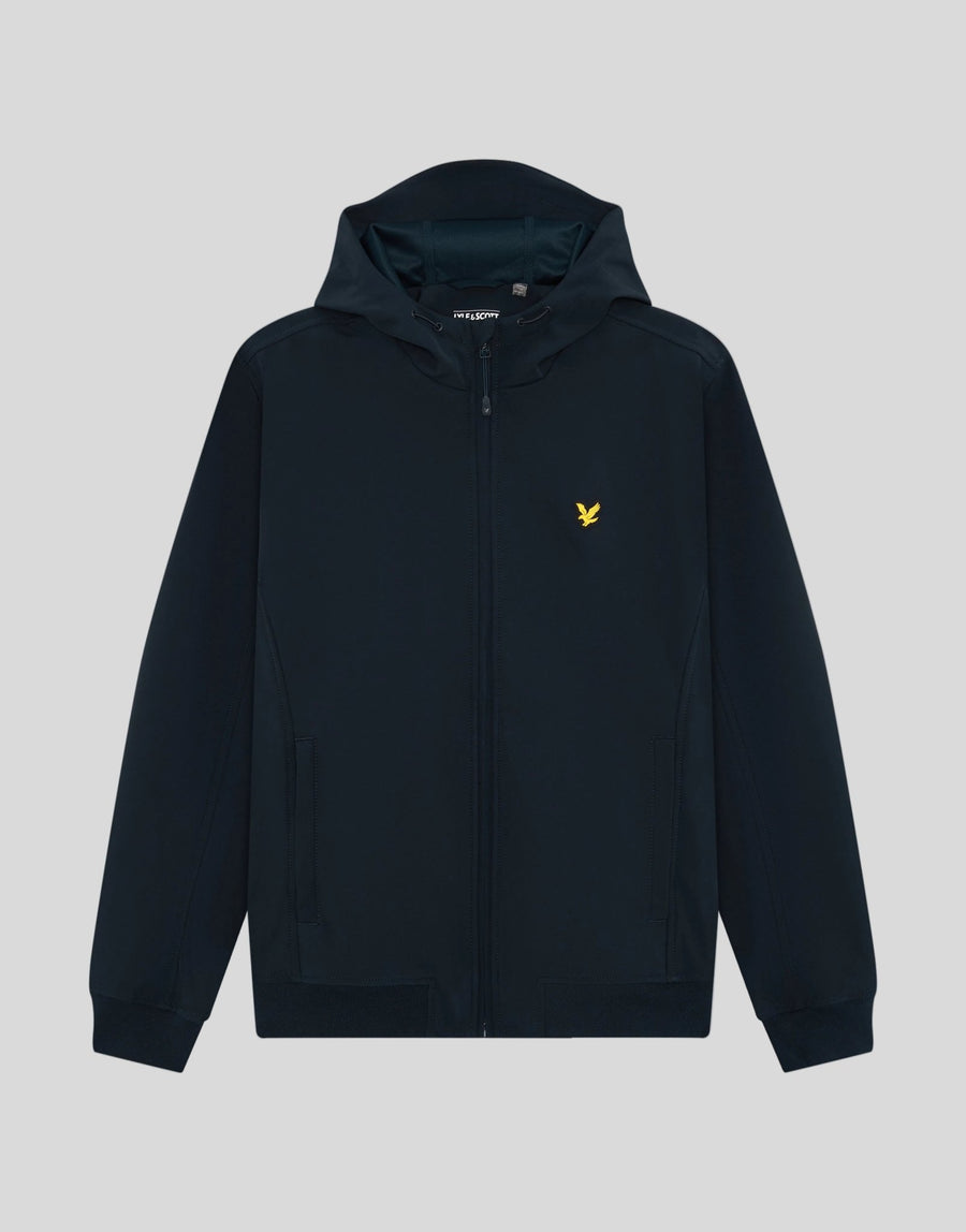 Man wears Sports Mesh-Back Softshell Jacket in Dark Navy