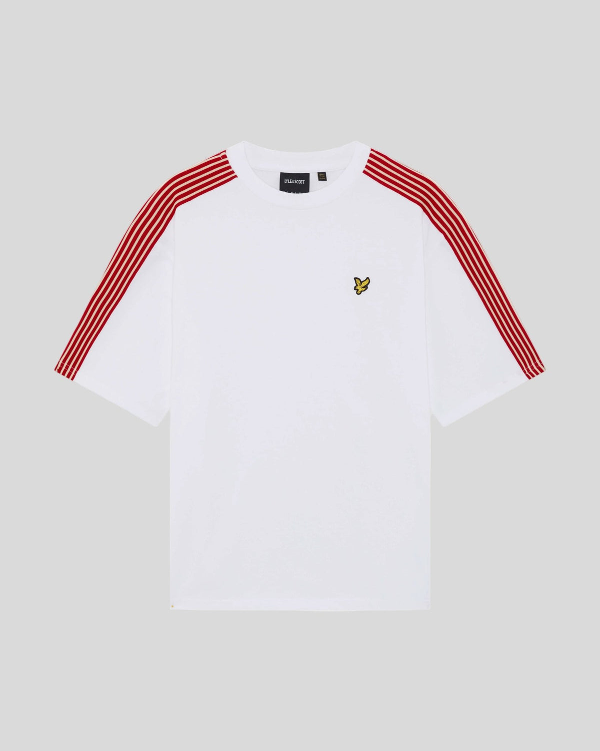 Man wears Stripe Taped Cotton T-Shirt in White