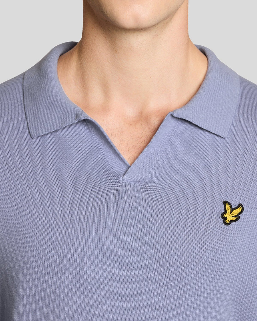 Pull à col polo en coton bleu bulle pour homme