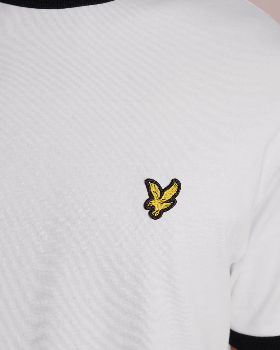 Maglietta in cotone con collo rotondo Ringer, bianco/blu scuro