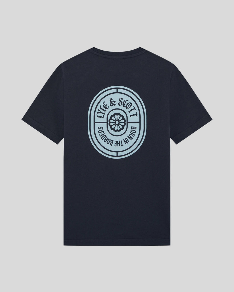 Camiseta de algodón con estampado para hombre en azul marino oscuro