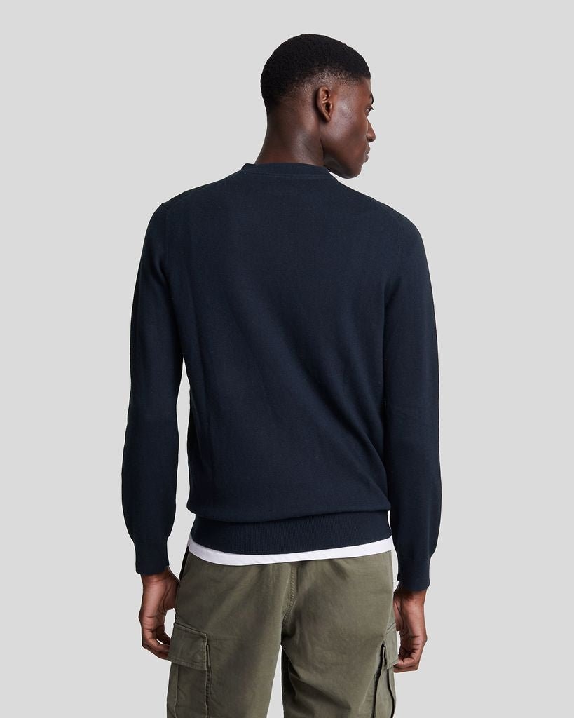 Uomo con maglione in cotone e lana merino con scollo a V, blu scuro