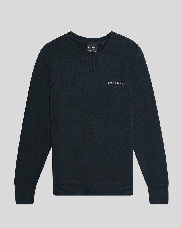 Pull à col rond en maille avec inscription, bleu marine foncé